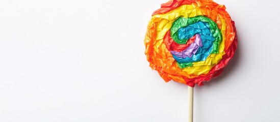Colorful lollipop shaped piÃ±ata displayed against a clean white background perfect for festive celebrations and party decorations