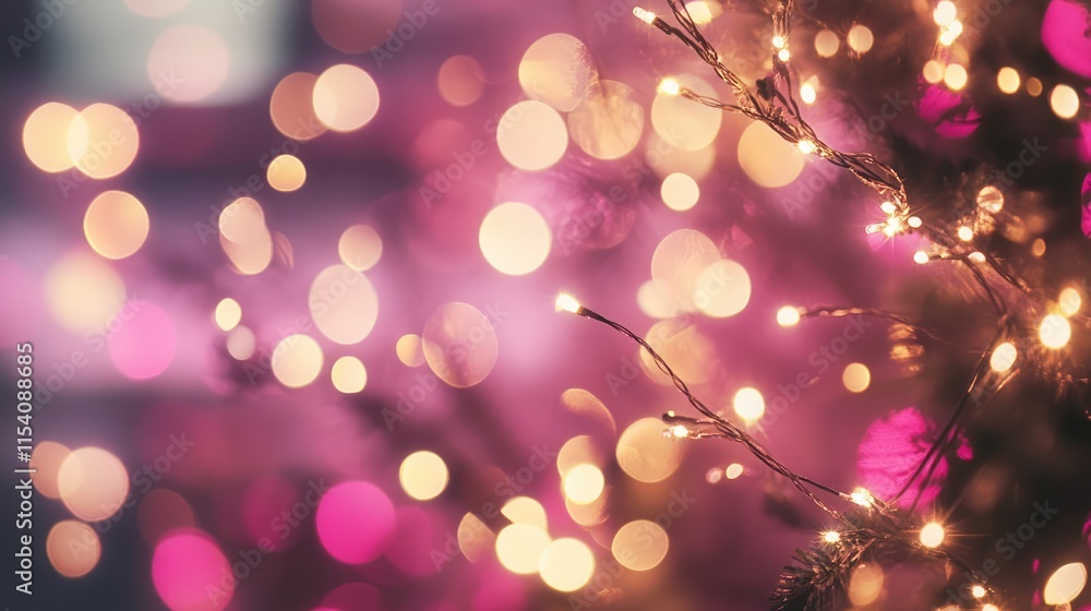Poster pink bokeh light background with blurred festive lights creating a dreamy atmospheric effect for des