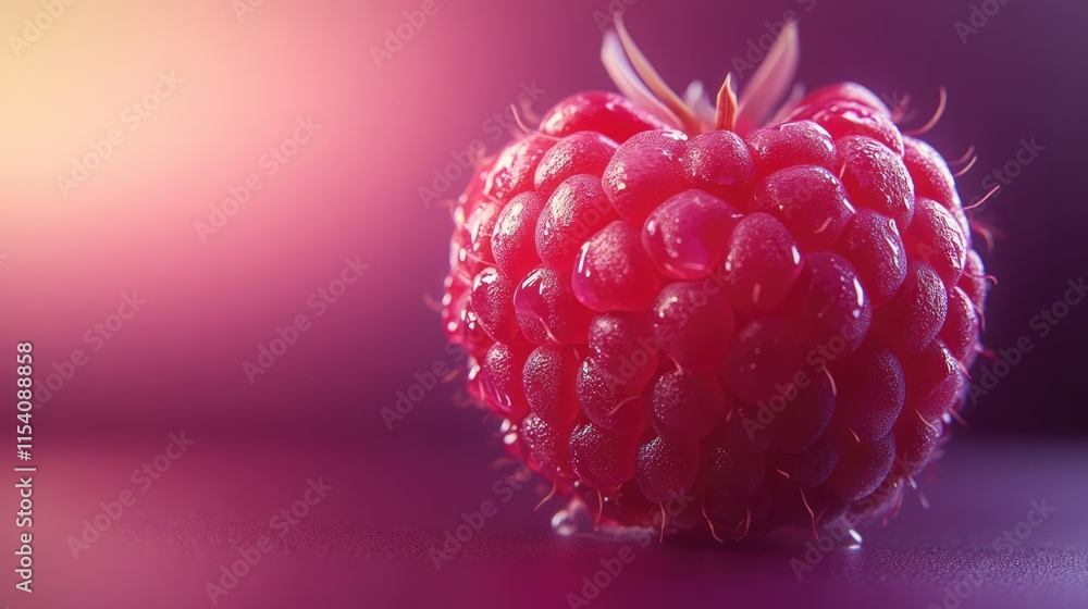 Poster fresh raspberry closeup with vibrant background highlighting texture and color of this delicious ber