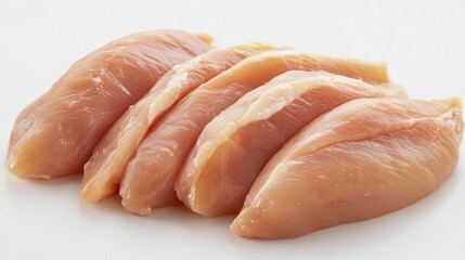 Fresh raw chicken breast fillets arranged on a clean white surface ready for cooking or meal preparation.