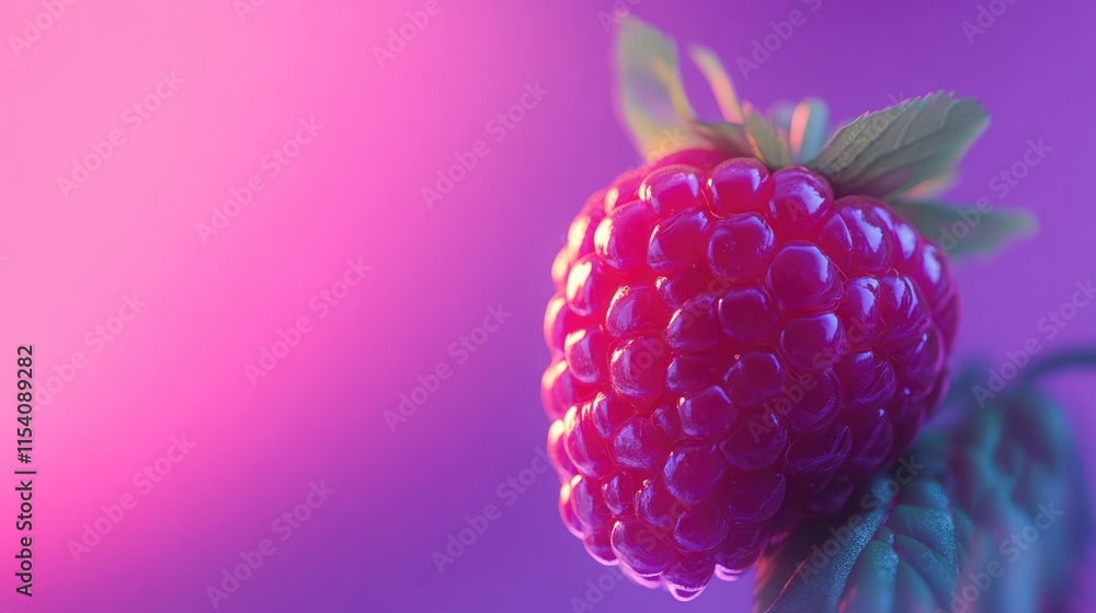Poster vibrant raspberry fruit with a soft focus on a colorful gradient background showcasing its freshness