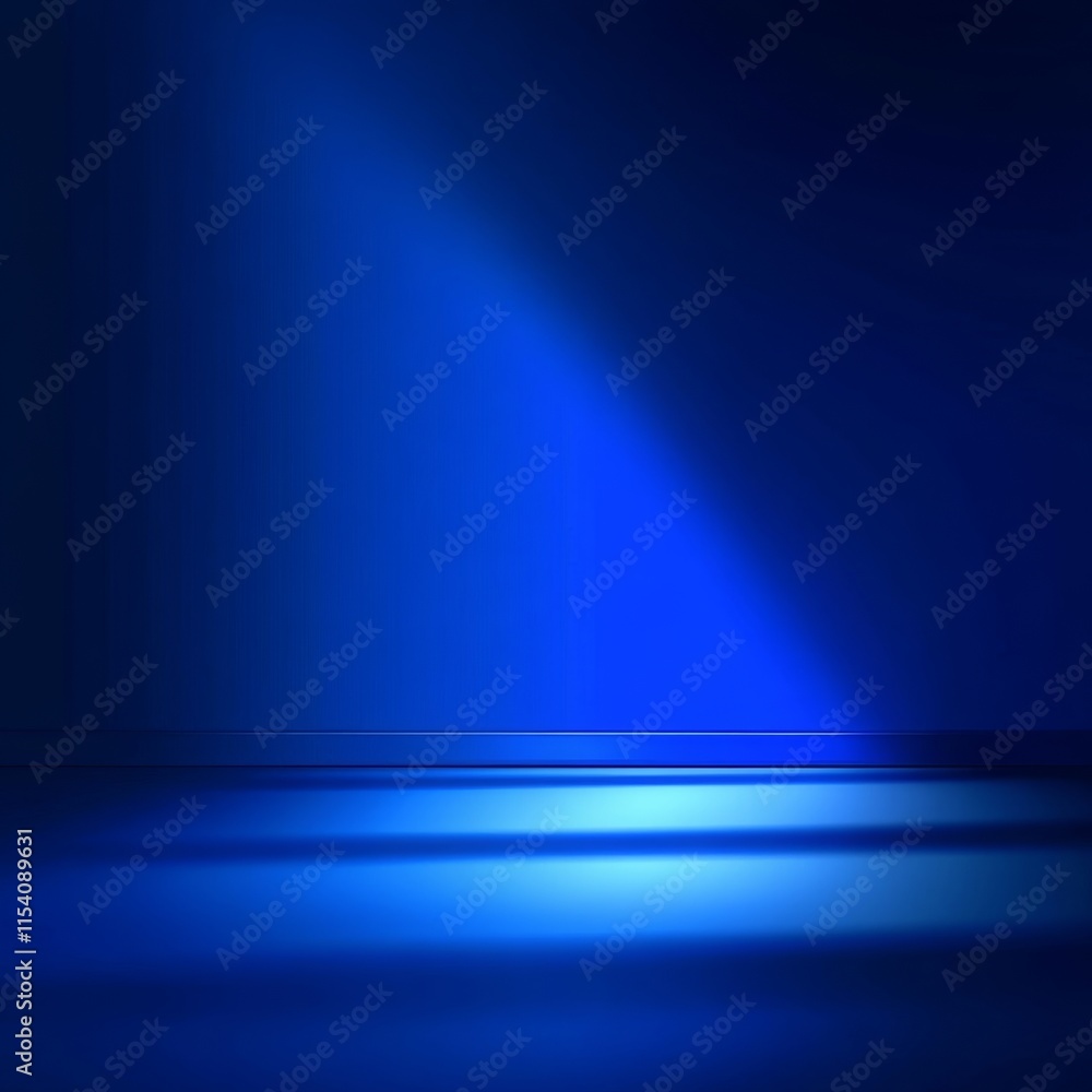 Poster bright blue light illuminates an empty stage creating a dramatic atmosphere for performances and eve