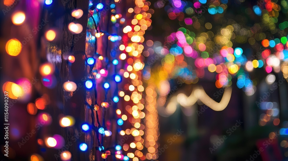 Aufkleber Blurred street lights creating a vibrant bokeh effect with colorful illumination in an urban environment at night