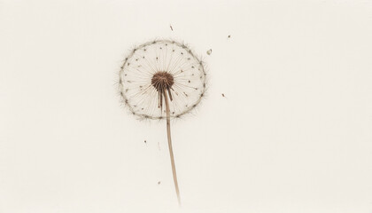 Minimalistic dandelion puff with delicate seeds on a soft background