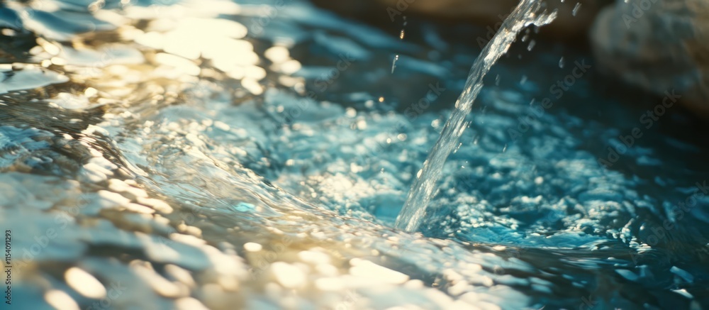 Poster serene image of sunlight reflecting on flowing water in a tranquil pool creating a peaceful summer a