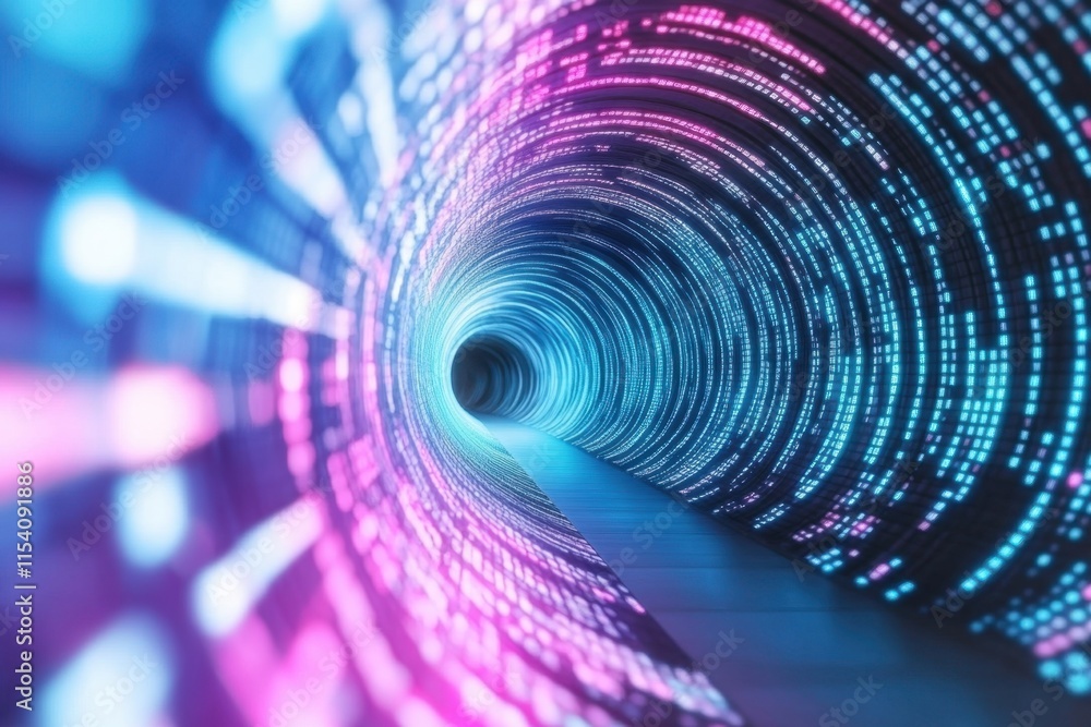Aufkleber futuristic abstract tunnel with colorful light trails and digital patterns