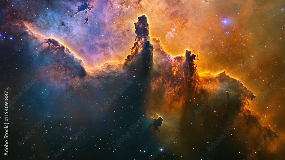 Poster vibrant cosmic nebula showcasing colorful gas clouds and stellar formations in a stunning outer spac