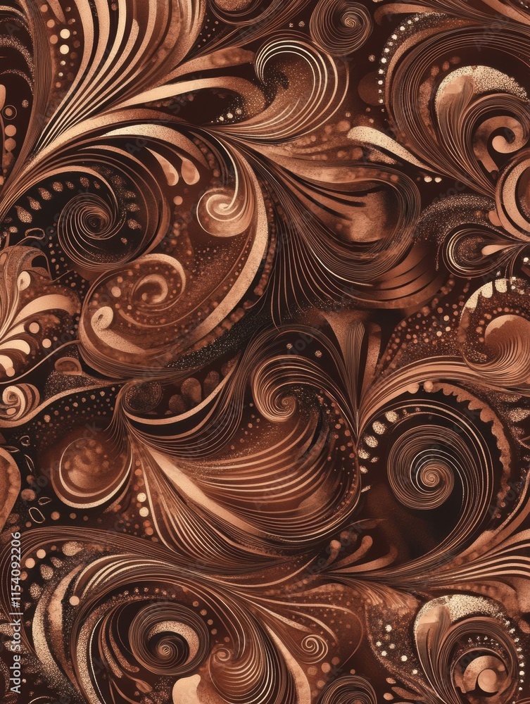 Poster intricate swirling design in rich brown tones showcases artistic patterns and texture for creative p