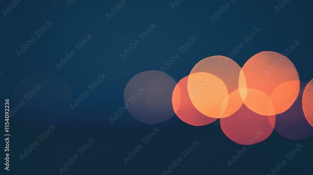 Poster Serene abstract depiction of an out of focus sunset with glowing orange orbs against a dark blue backdrop creating a tranquil atmosphere.