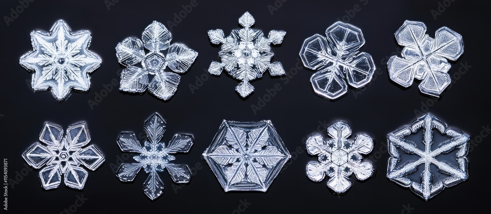 Poster intricate snowflake patterns captured in stunning detail showcasing unique crystalline structures ag
