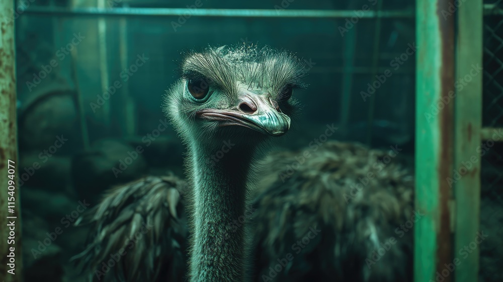 Aufkleber Ostrich portrait in zoo enclosure showcasing unique features and textures of feathers in a captivating environment