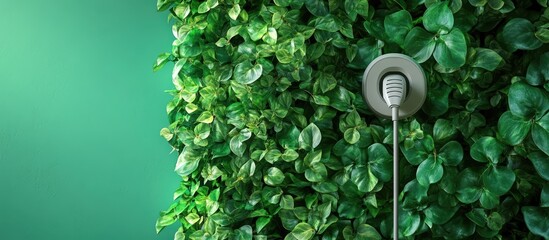 Power plug installed on a lush green wall enhancing a modern eco-friendly interior design with vibrant natural elements