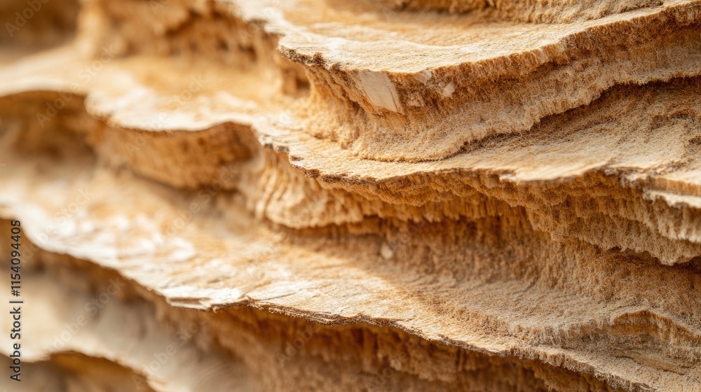 Poster Close-up of stacked OSB slabs made from recycled sawdust showcasing texture and layered construction material for building applications