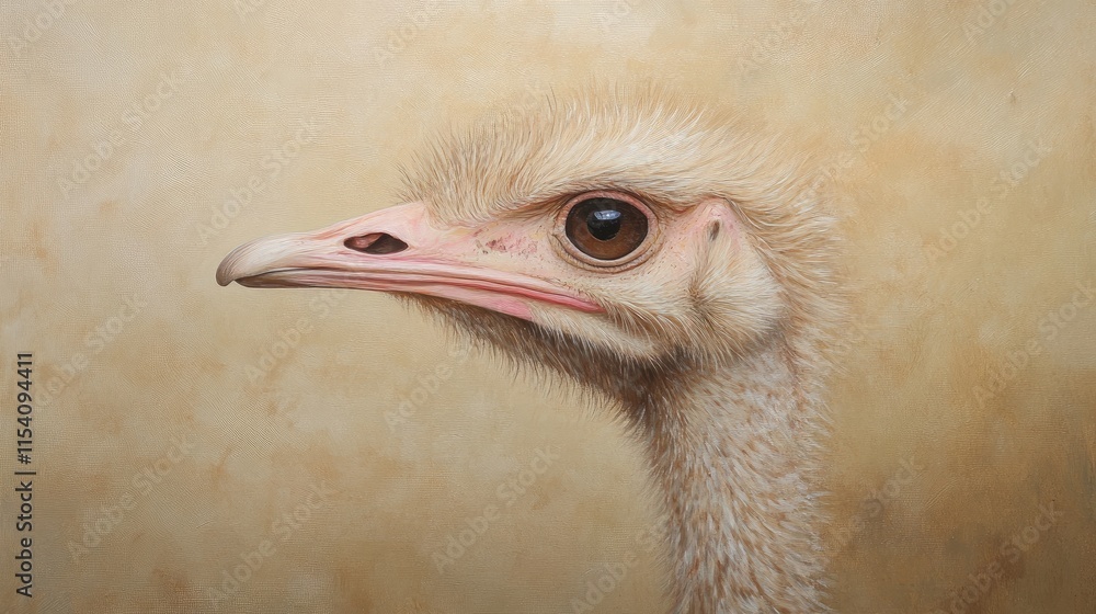 Aufkleber Ostrich Head Profile Close-Up Capturing Unique Features and Textures of the Bird Against a Soft Background