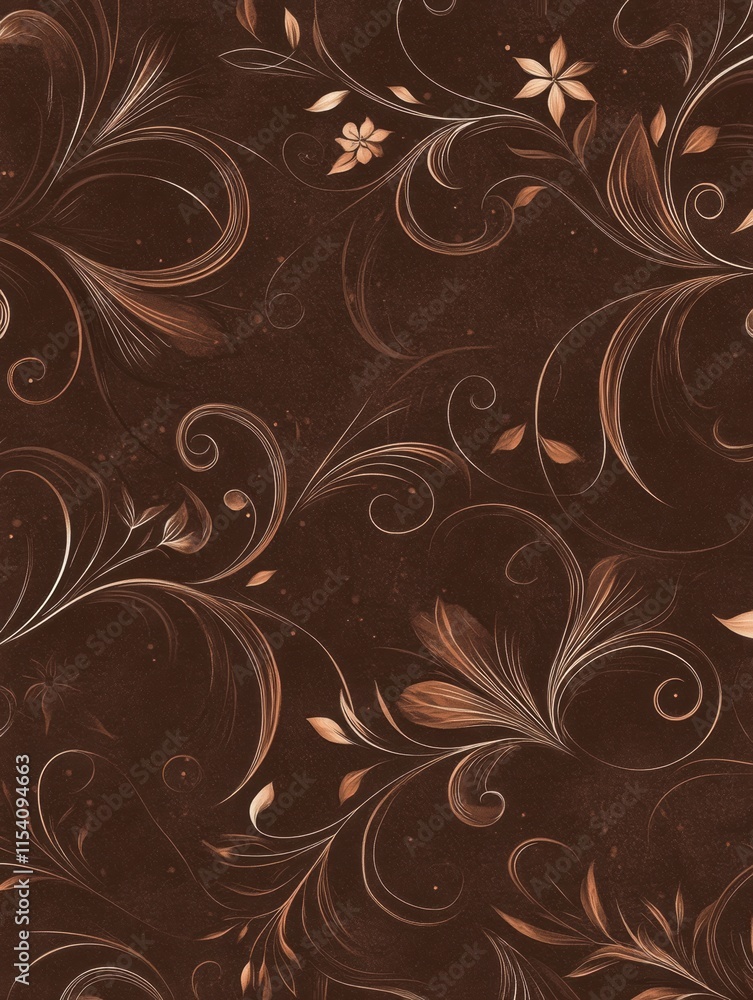 Poster elegant floral pattern with swirls on a dark brown background showcasing intricate design and ornate