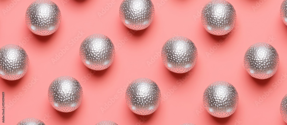 Aufkleber Silver textured balls arranged in a geometric pattern on a soft pink background for elegant design and decor concepts.