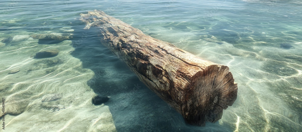 Aufkleber tree trunk partially submerged in crystal clear water creating a serene natural landscape perfect fo