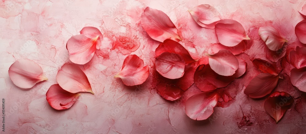 Poster delicate pink tulip petals scattered on a soft textured background creating an elegant and romantic 