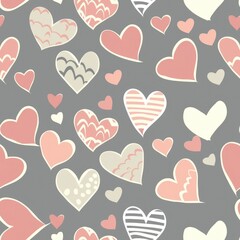 A pattern of colorful hearts on a gray background, conveying love and affection.