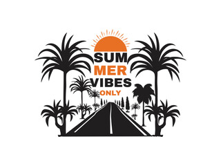 Obraz premium Summer vibes only tropical palm tree road t shirt design beach and vacation art