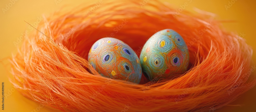 Aufkleber vibrant painted easter eggs nestled in a bright orange artificial nest creating a festive and colorf