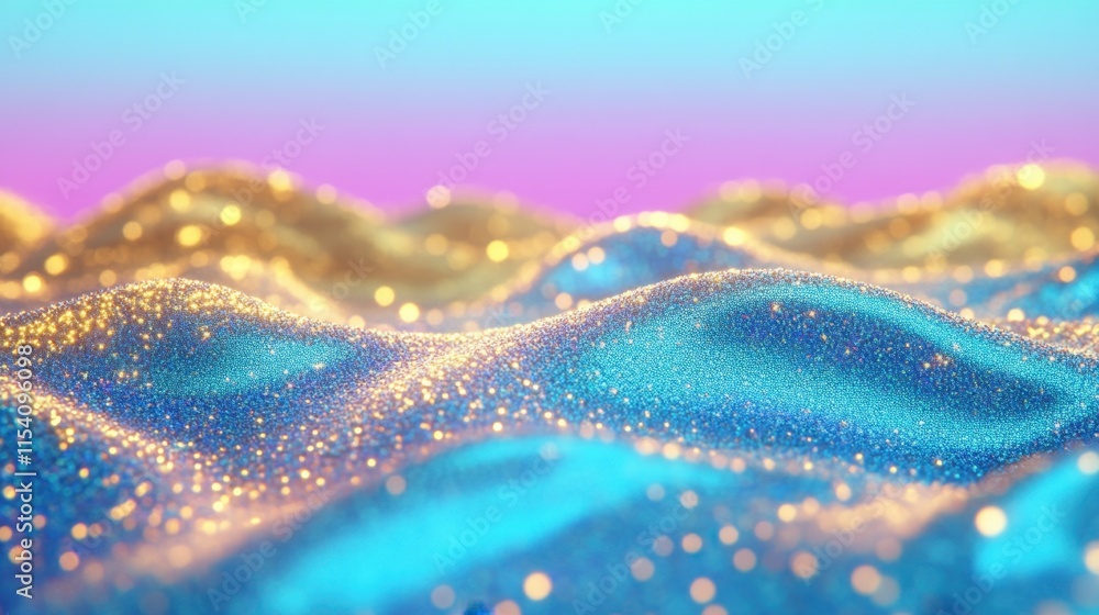 Poster glimmering blue and gold waves with soft gradient background effect