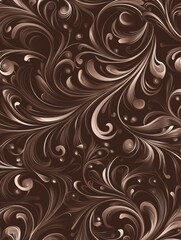 Elegant swirling patterns on a rich dark brown background featuring artistic curves and shapes. Generative AI