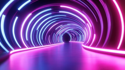Obraz premium Futuristic Tunnel with Neon Lights Creating Vibrant Circular Patterns