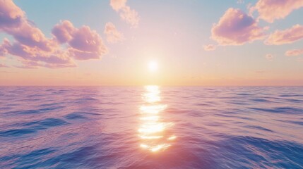 Obraz premium Serene Ocean Sunrise with Soft Clouds and Calm Water Reflections Creating a Dreamy and Tranquil Atmosphere for Coastal and Nature Scenes