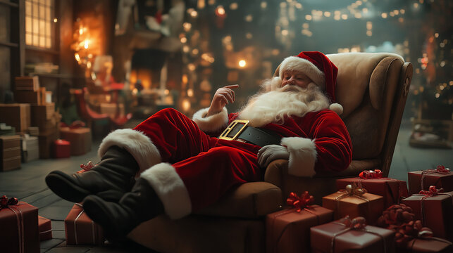 Santa sitting on sofa to relax