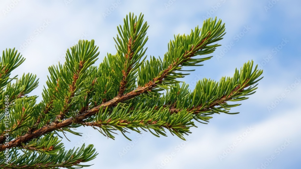 Poster pine tree branches framing a blue sky with soft clouds in the background showcasing the beauty of na