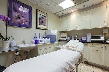 Tranquil beauty clinic featuring minimalist decor and soft lighting in luxurious treatment rooms
