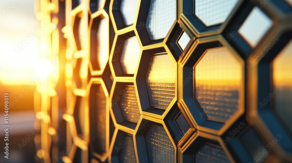 Poster honeycomb structure on an exterior wall illuminated by warm sunlight showcasing intricate patterns a