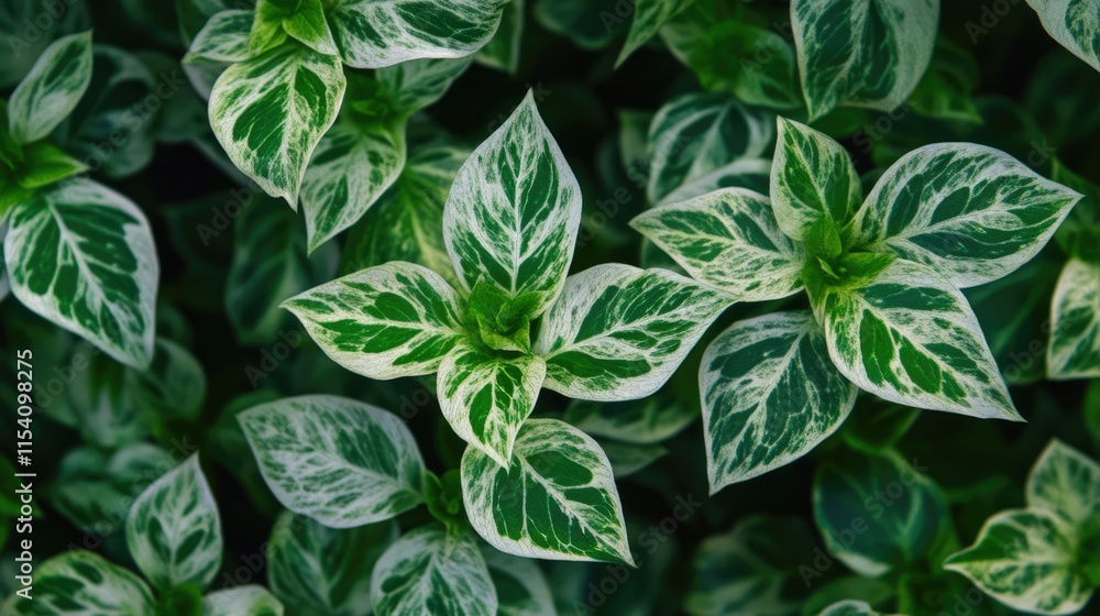 Poster Decorative Green Leaves with Variegated Patterns Creating a Soft Blur Background for a Natural Aesthetic Appeal