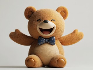 A cheerful teddy bear with a bow tie, exuding happiness and warmth.