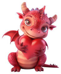 PNG Dragon hugging heart illustration cartoon style.