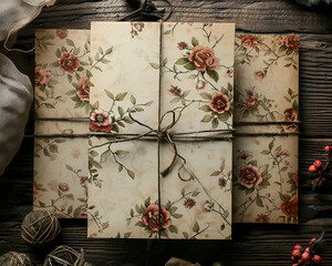 Vintage Floral Wrapping Paper with Rustic Background