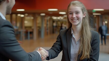 Fototapeta premium Business Negotiation Handshake in Modern Building