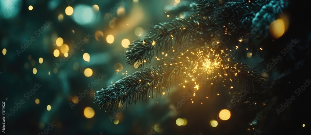 Poster glowing sparklers illuminating a dark background during a festive new year celebration with soft bok