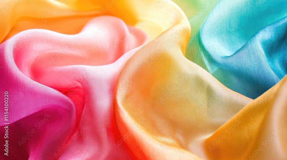 Aufkleber Vibrant colorful silky fabric folds with smooth gradients and soft textures creating an inviting and artistic background.