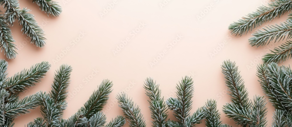 Poster minimalistic new year flat lay with coniferous branches on a pastel background ideal for festive the