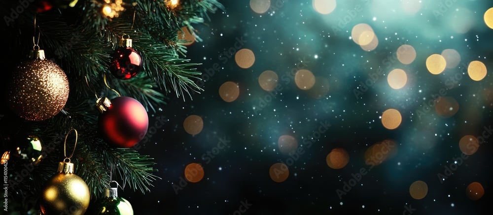 Poster sparkling christmas decorations with bokeh lights creating a festive atmosphere in a dark setting fo