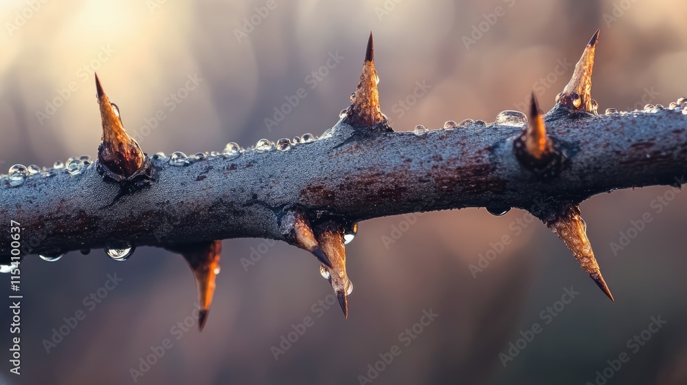Aufkleber close up of pine tree thorn branch with water droplets sparkling against a soft blurred background s