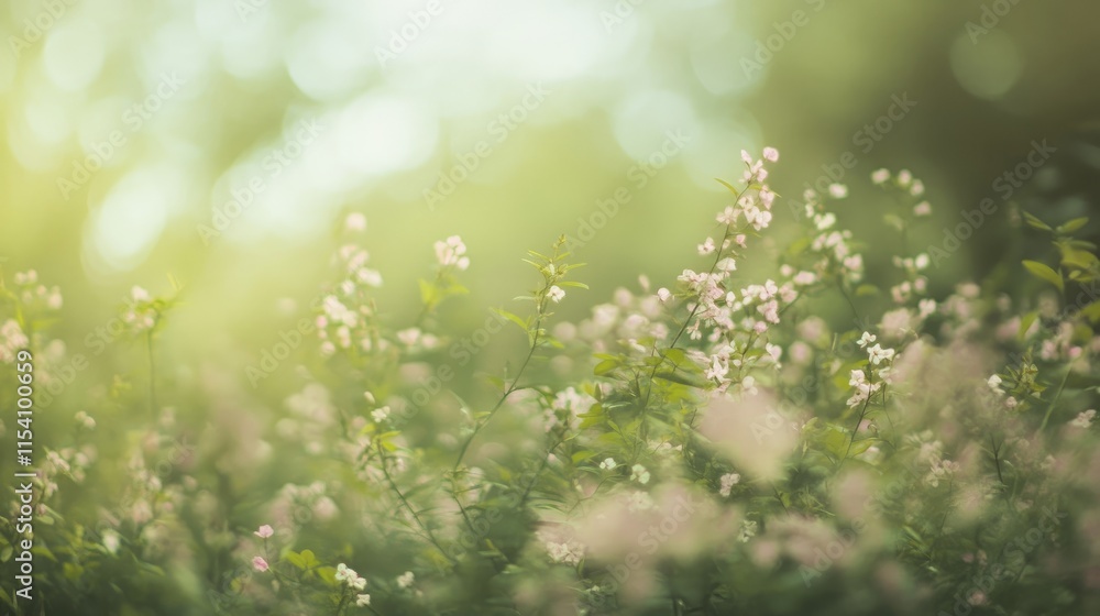 Poster soft focus floral background with gentle light creating a serene atmosphere for nature themed design