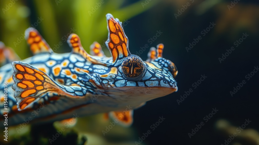 Poster vibrant close-up of ornate dermatobranchus highlighting intricate patterns and colors in a marine en
