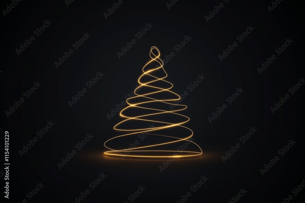Poster a modern abstract christmas tree design made of simple golden lines