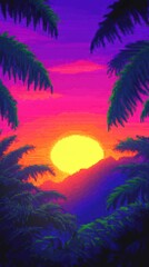 Obraz premium Pixel Art Sunset Tropical Paradise