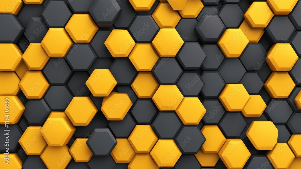 Poster abstract geometric pattern with yellow and gray hexagons on a surface