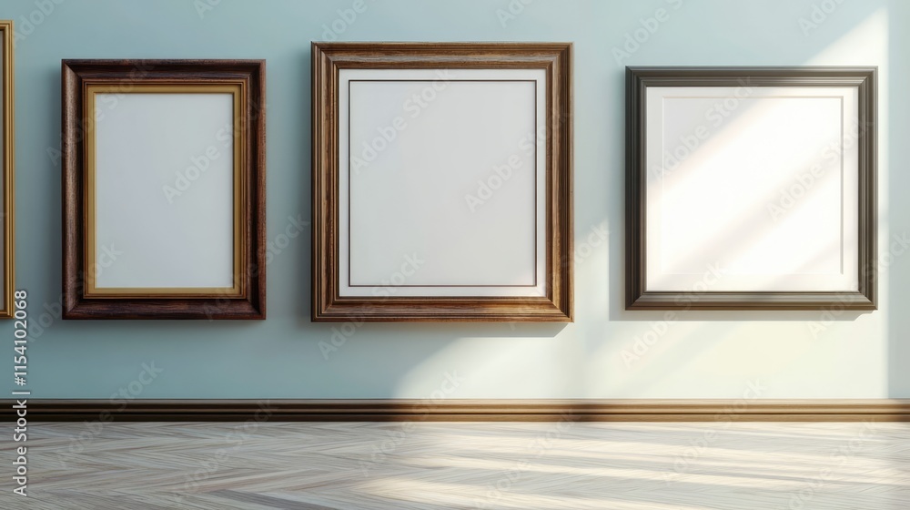 Aufkleber elegant empty photo frames arranged on a stylish wall creating a classic art gallery atmosphere in b