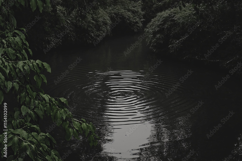 Poster a perfectly round ripple in still water with a faint reflection